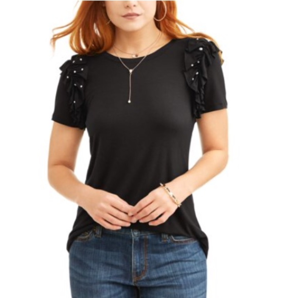 Super Soft High Quality Pearl&Ruffle Detail Top